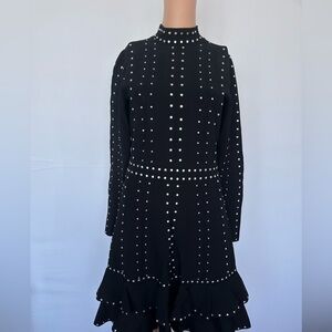 Sandro Black Long-Sleeve Studded Ruffle Dress